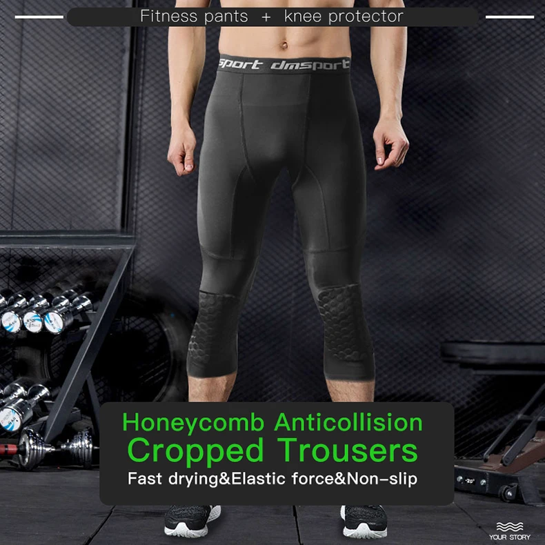 Honeybomb наколенники, мужские укороченные брюки, мужские колготки для бега, Компрессионные спортивные леггинсы, штаны для спортзала, фитнеса, тренировок, баскетбола