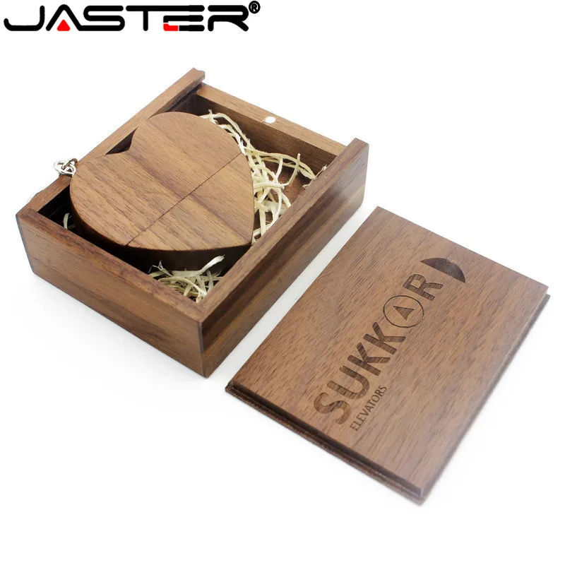 JASTER (бесплатный логотип) грецкий орех деревянное сердце + Подарочная коробка USB