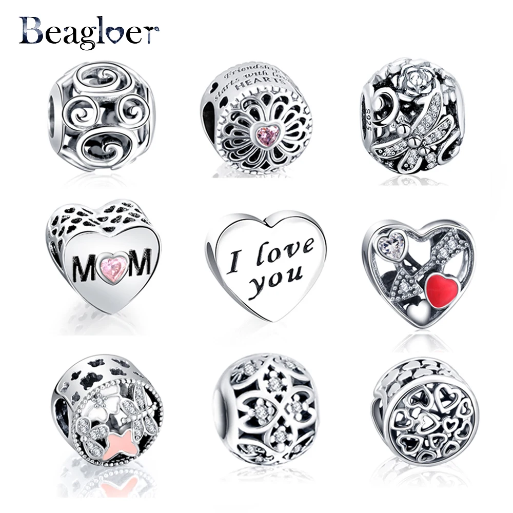 Beagloer 925 Серебряный Простой стиль сердце кристалл Diy бусины Шарм Fit оригинальный