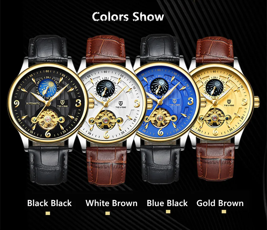 Новый TEVISE Брендовые мужские Tourbillon механические наручные часы модные роскошные