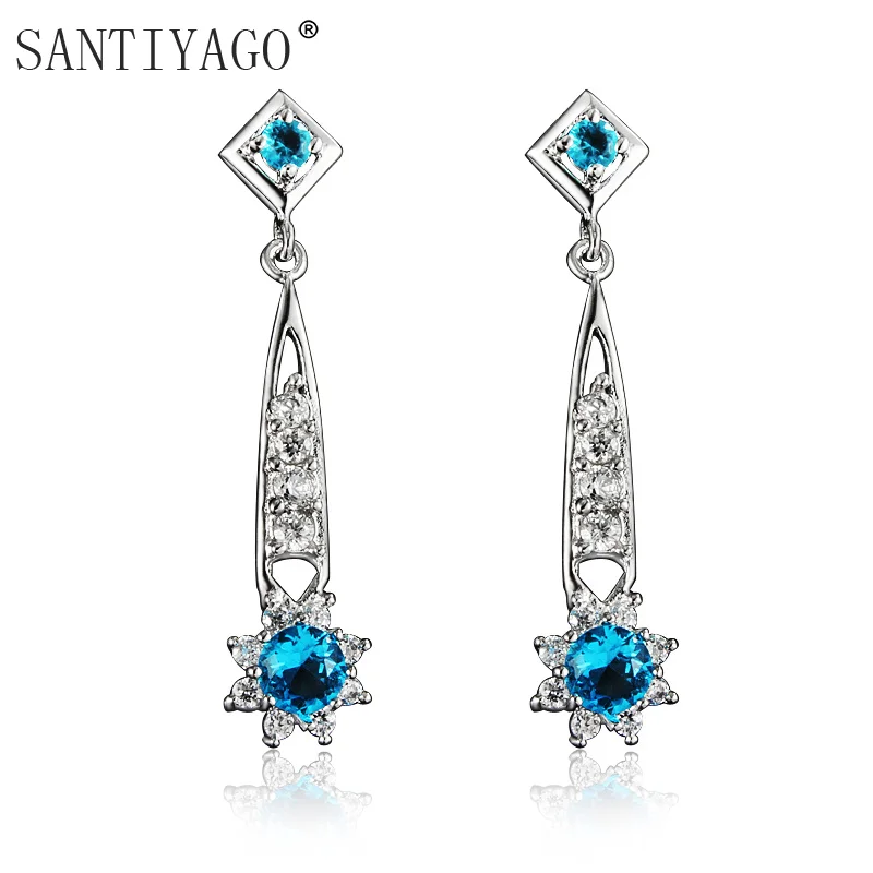 Elegant Long Earring For Wedding Party Top Quality AAA Blue Cubic Zirconia Chandelier Earrings Women | Dangle