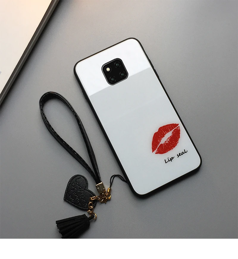 BONVAN для huawei mate 20 Pro mate 20 чехол из закаленного стекла с принтом губ жесткий чехол для huawei mate 20 lite с кисточкой ремешок чехол для телефона