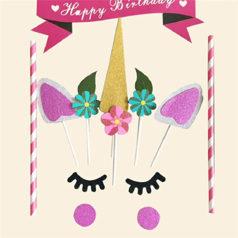 1 Набор золотистых и розовых единорогов ручной работы украшения для выпечки