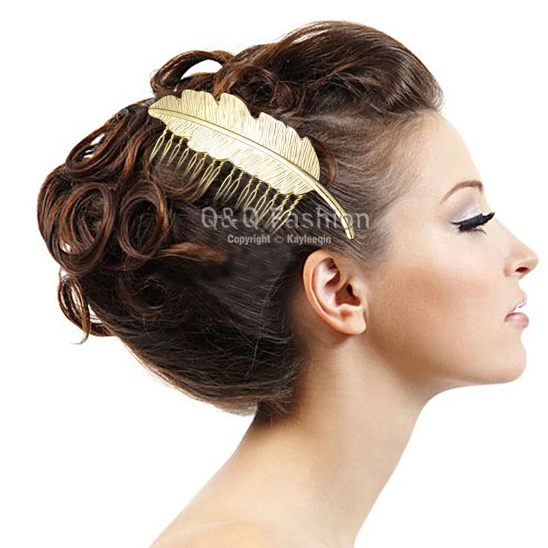 Заколка для волос с большими золотыми листьями и перьями 2020|dress jewelry holder|jewelry prom