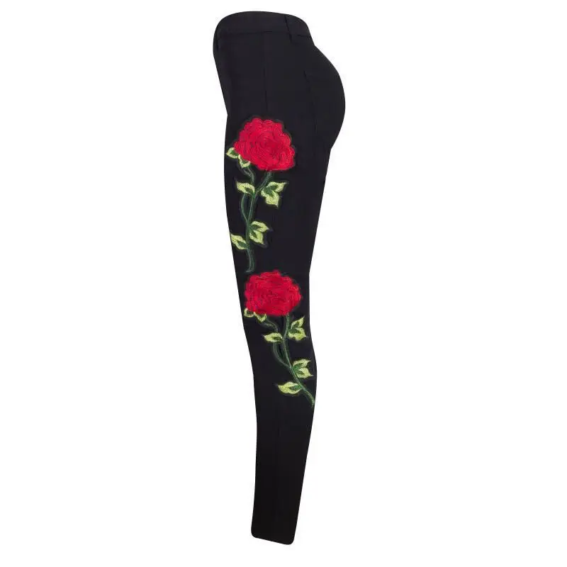 Женские винтажные брюки карандаш из эластичного денима с рисунком розы|stretch denim