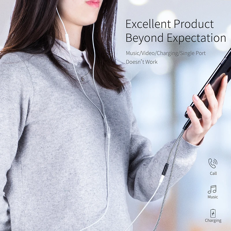 DUX DUCIS 3 в 1 аудио зарядный кабель для iPhone 8 7 Plus X AUX адаптер быстрое зарядное