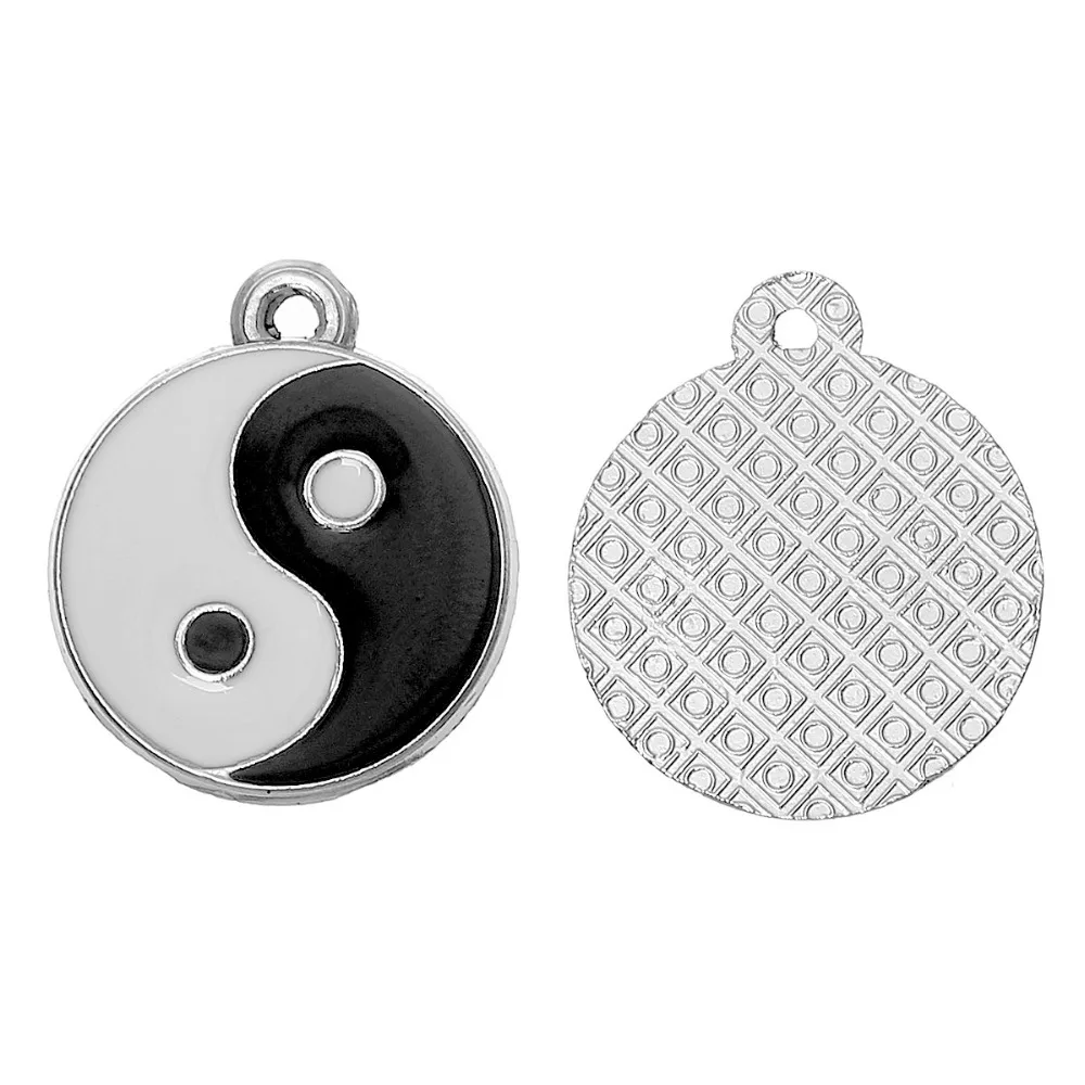 Doreen Box Очаровательные 20 Серебристые эмалевые Подвески Tai Chi 25x20 мм (B12096)|chi pendant|tai chi