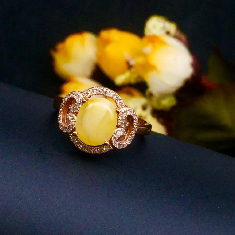 

KJJEAXCMY fine jewelry 925 Silver inlaid with natural amber ring jewelry.