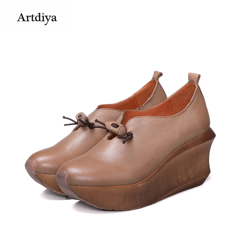 Artdiya/оригинальная женская обувь на танкетке с круглым носком Новинка удобная из