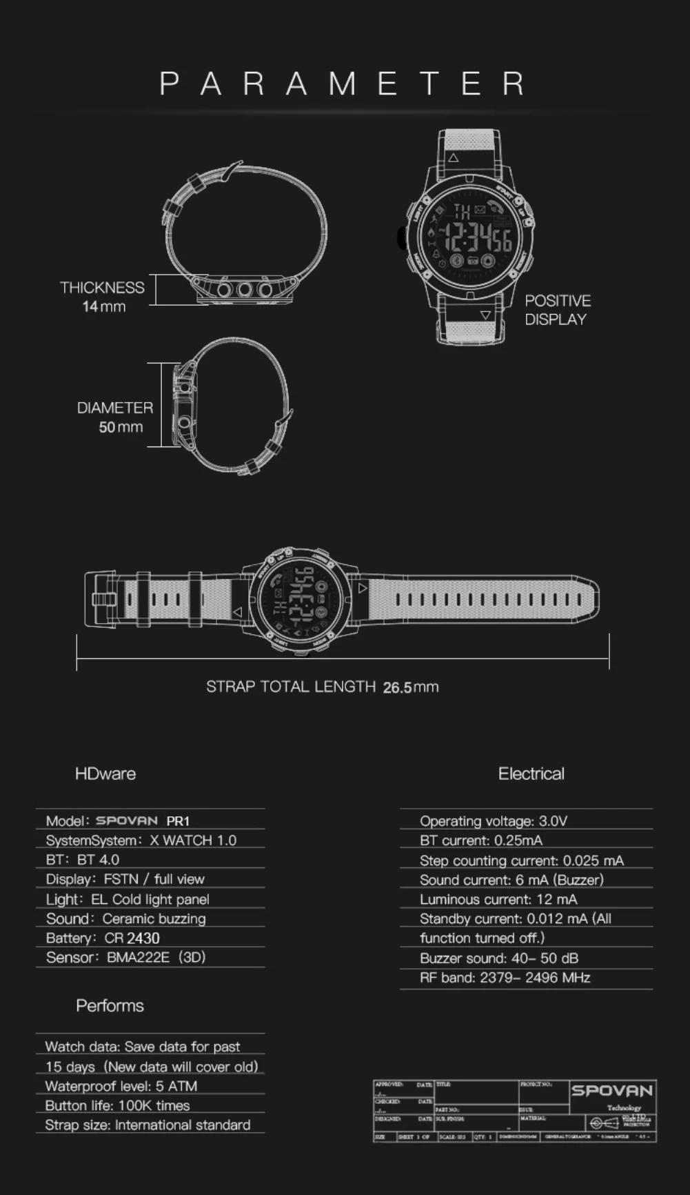 Bluetooth мужские часы, модные спортивные часы, цифровые часы. 2 года работы от батареи, 50 м водонепроницаемые часы. Relogio Feminino PR1