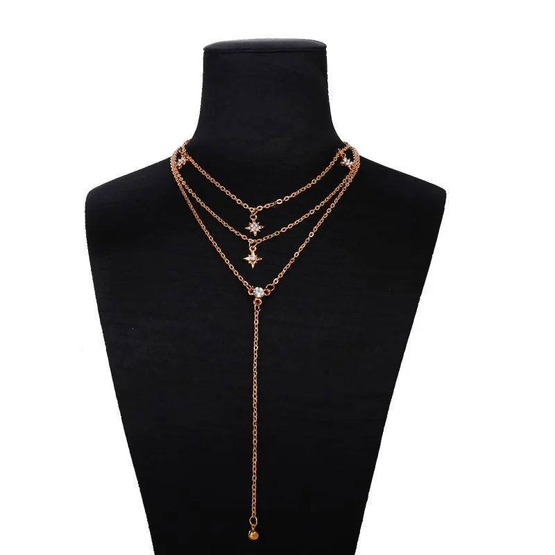 N050.Fashionable женщина статью Золотой Кристалл Многослойная Сеть женское ожерелье с