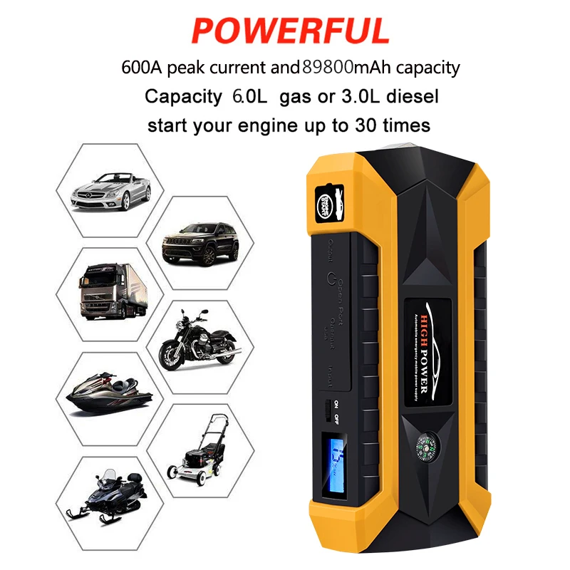 12V 89800 мАч автомобильное пусковое устройство, система хранения энергии авто аккумулятор Power Bank зарядное устройство для зарядного устройства для пусковое устройство стартера автомобиля