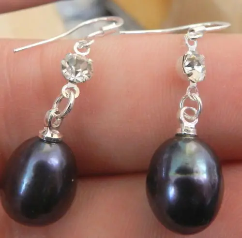 10x12mm Black Akoya Freshwater Pearl Sterling Silver Dangle Earrings &gt&gt&gtgirls for women Free shipping | Украшения и