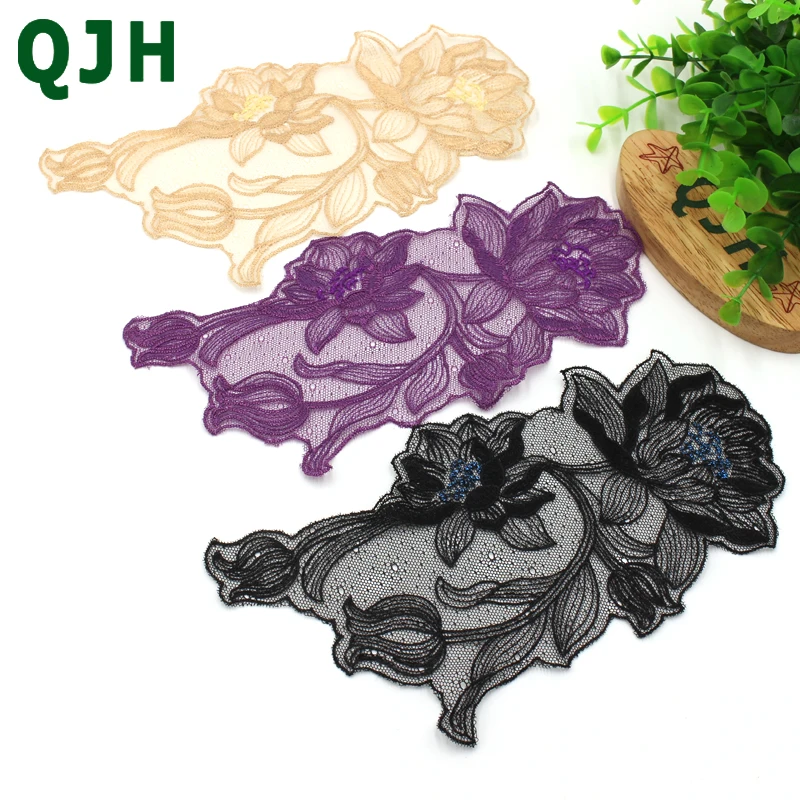 QJH 20*10 см 6 шт./лот цвета: черный фиолетовый нашитые кружевные цветы декоративное