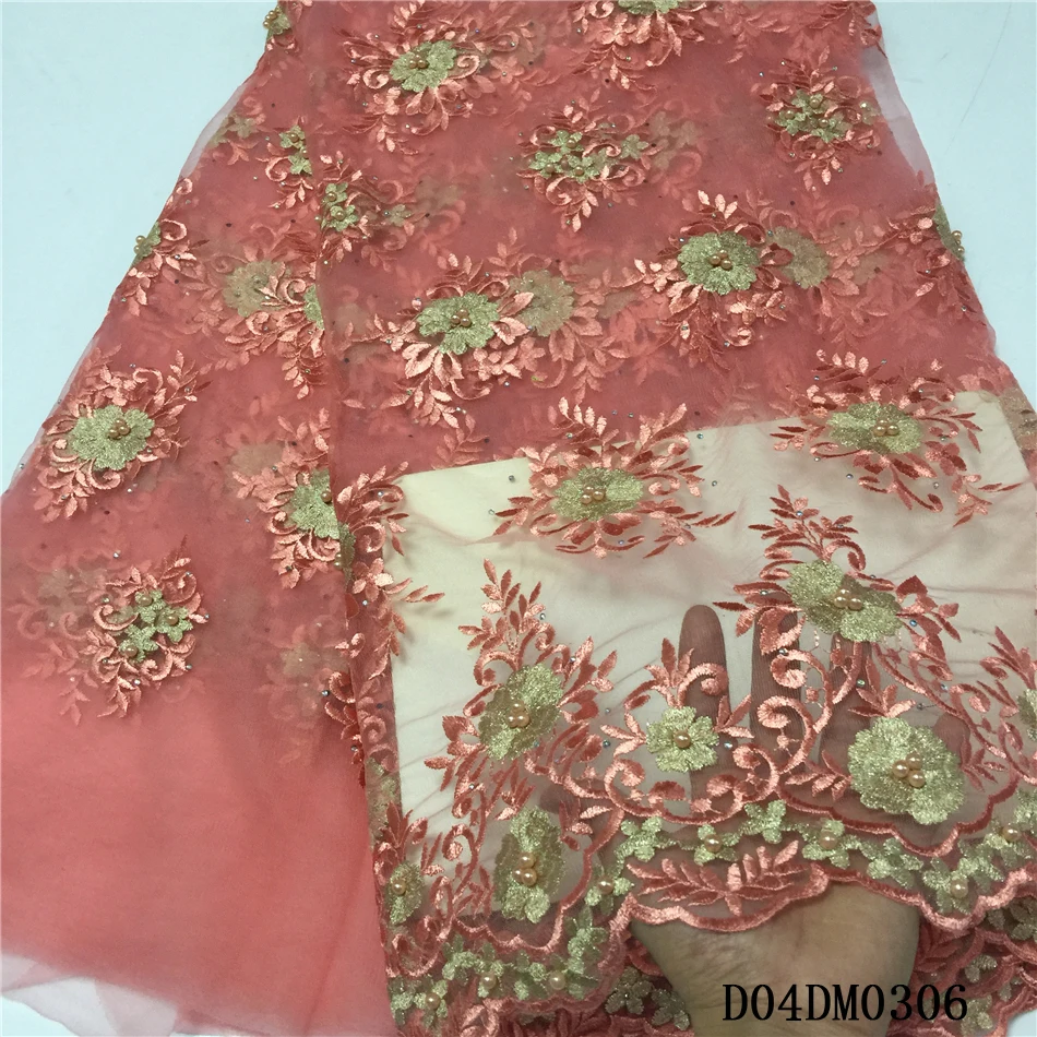 Black French Lace Fabric High Quality African Tulle With stones and beads Nigerian Fabrics for dress | Дом и сад