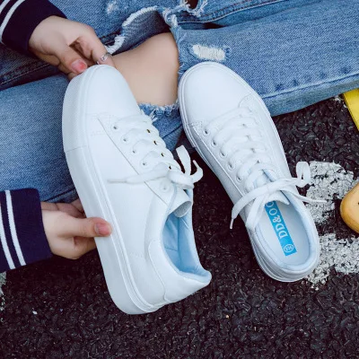 6610 White Blue Женская обувь; повседневная обувь на высокой платформе; однотонная женская повседневная обувь из искусственной кожи; парусиновые кроссовки для женщин - Цвет: 6610 White Blue