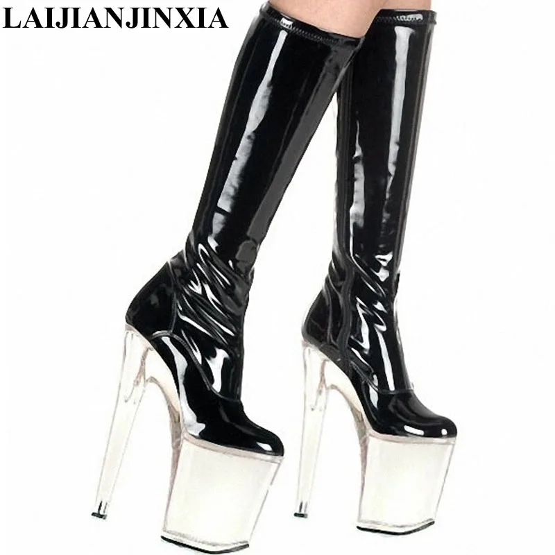 

20cm high-heeled shoes round toe leather knee-high sexy boots cd shoes 8 inch With Platform fashion crystal boots