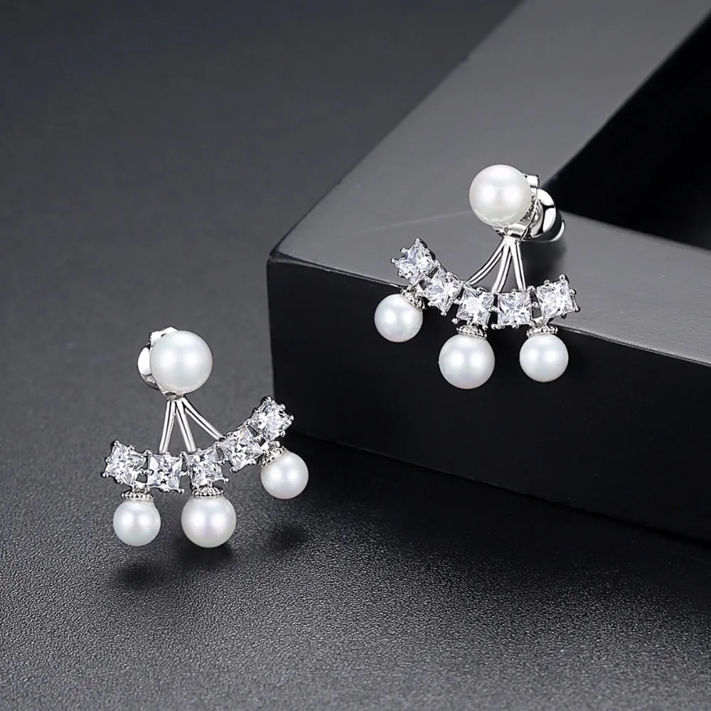 Женские серьги подвески с искусственным жемчугом фианитом|earrings for|dropping earrings for