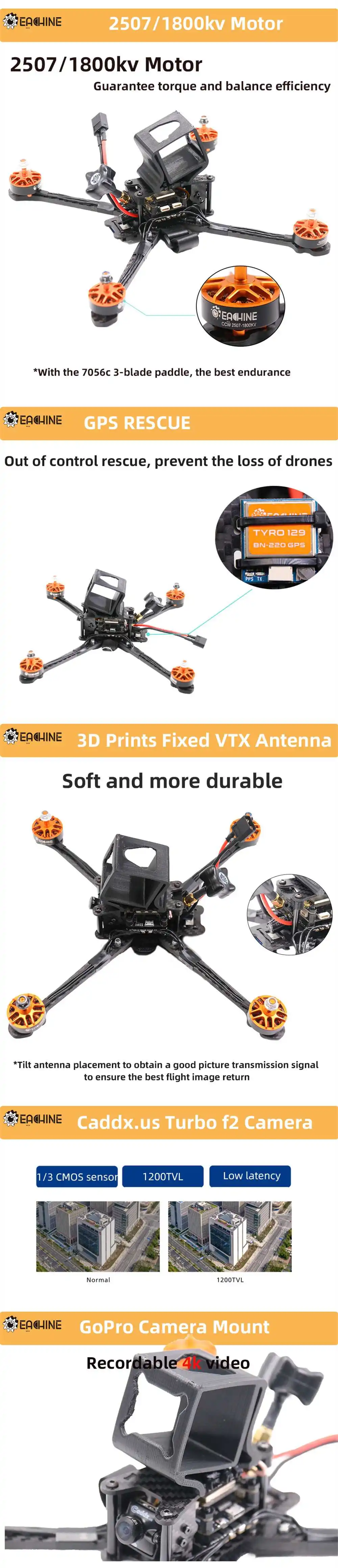 Eachine Tyro129 280 мм 2507 кВ 3-6S бесщеточный двигатель F4 OSD DIY 7 дюймов FPV гоночный Дрон PNP w/gps Caddx. us Turbo F2