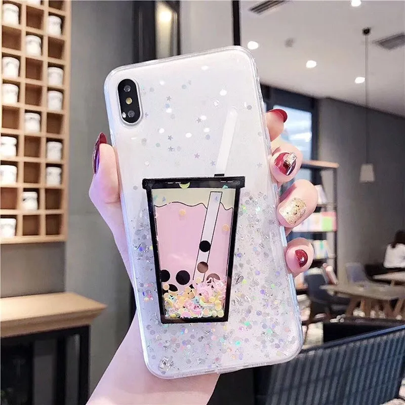 Jelly Color Glitter Milk Tea Phone Case for iPhone XR X XS Max For 6 6S 7 8 Plus 11 Pro Back Cover Soft Cases |