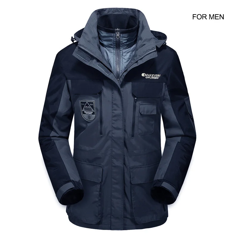 men dark blue Зимняя ветрозащитная водонепроницаемая куртка для мужчин размера плюс 4XL флисовая куртка пальто для мужчин и женщин зимняя куртка для кемпинга брендовая одежда - Цвет: men dark blue