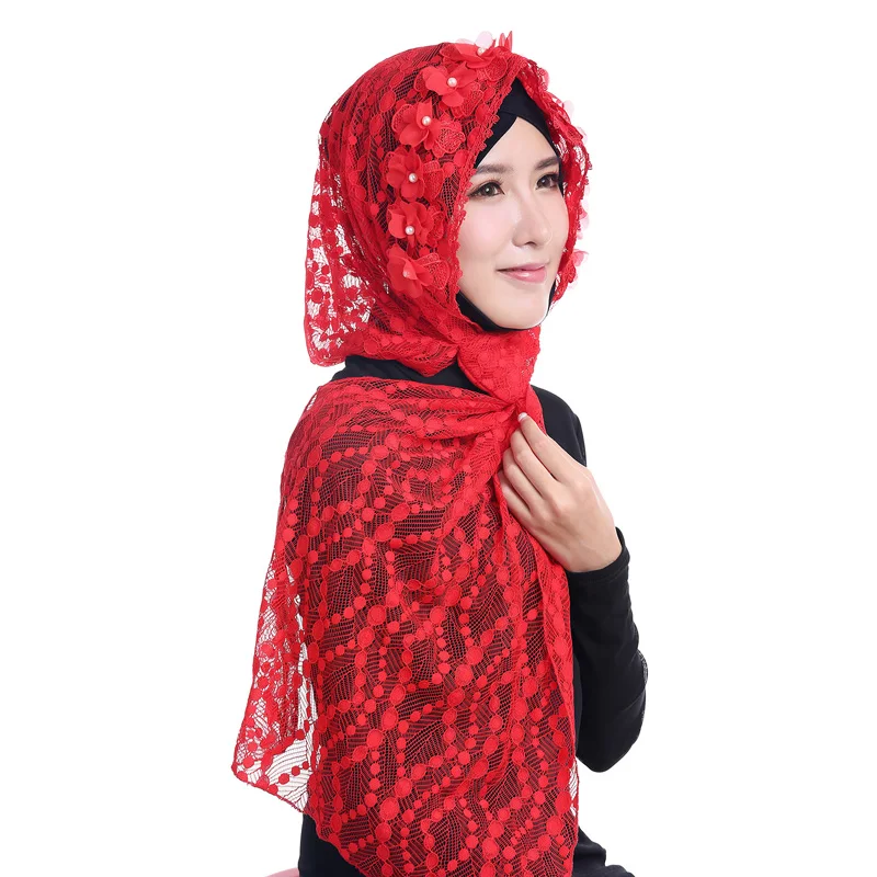 Арабский Hijabs мусульманский женский Жемчуг Декор полые кружево своими руками