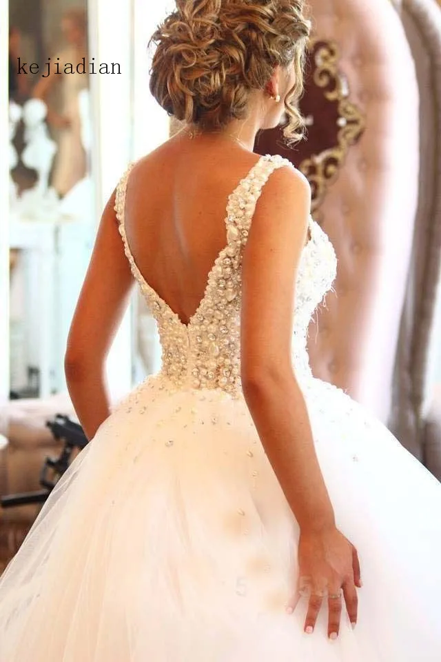 2020 роскошное жемчужное бальное платье с бусинами Свадебные платья