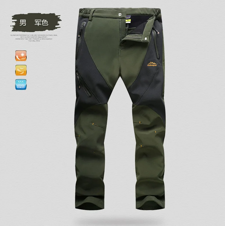 men army green Лыжный светильник для походов на открытом воздухе, Мужские штаны из мягкой ткани для кемпинга, дышащие ветрозащитные походные брюки из толстой флисовой ткани, теплые водонепроницаемые - Цвет: men army green