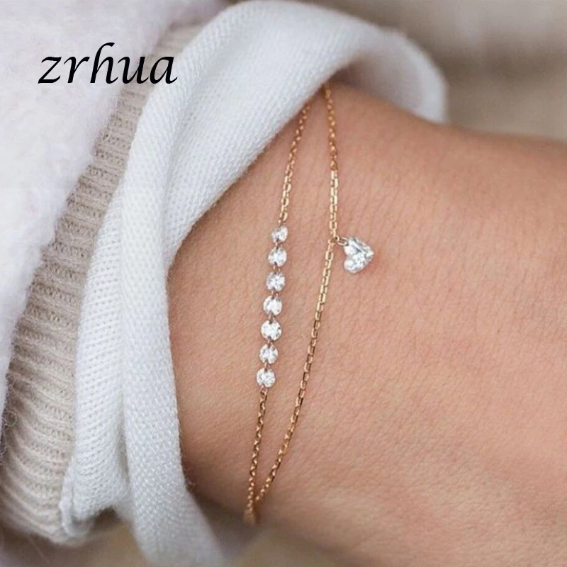 Женский двухрядный браслет ZRHUA элегантный золотого цвета с милым сердцем и