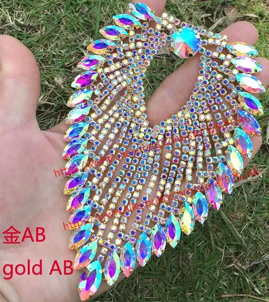 gold AB Высокое качество AB стекло кристалл сердце аппликация для сумки украшения V Форма Золотые стразы декольте для одежды платье аксессуар - Цвет: gold AB