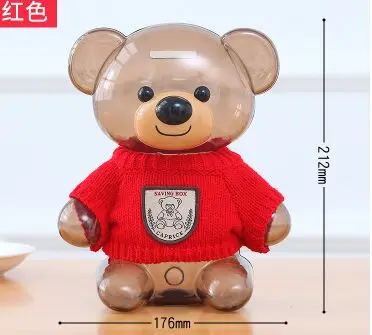 red2 Творческий ABS свитер медведь монеты копилка прозрачный Прекрасный Тедди денежный ящик подарок для детей - Цвет: red2