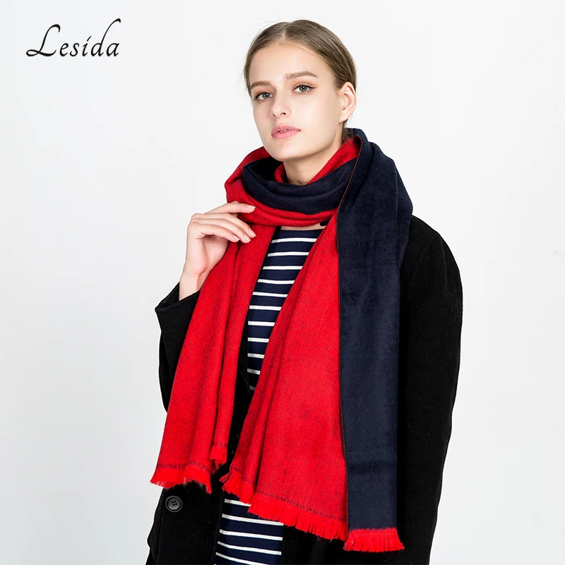Lesida Для женщин зима теплый шарф из кашемира пашмины два Цвет кисточкой большие