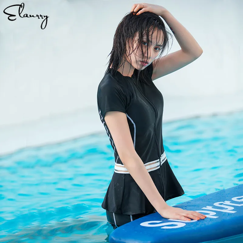 2018 New Women Swimwear Sport Tankinis Set Swimsuit Short Sleeve Two Pieces Beach Swimming Suit Shorts Surfing Beachwear Female | Спорт и
