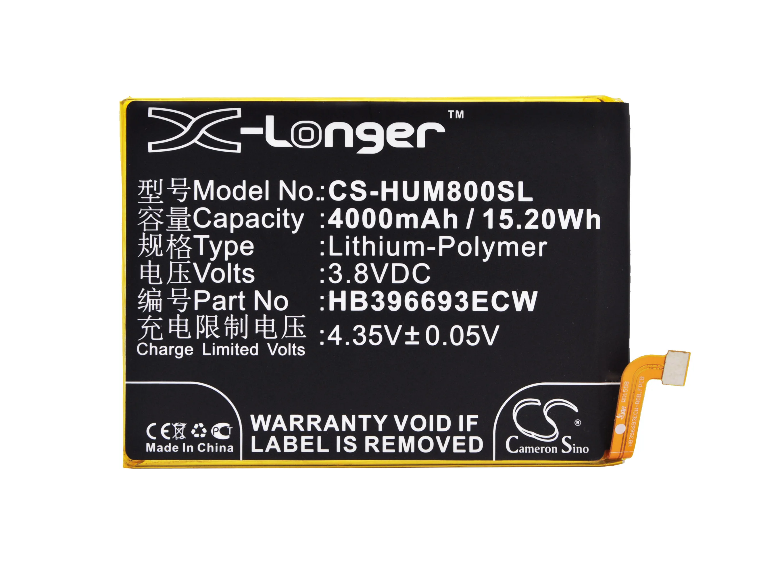 

Cameron Sino High Quality 4000mAh Battery HB396693ECW for Huawei Ascend Mate 8,NXT-AL10,NXT-CL00, DL00,NXT-L09,NXT-L29,NXT-TL00