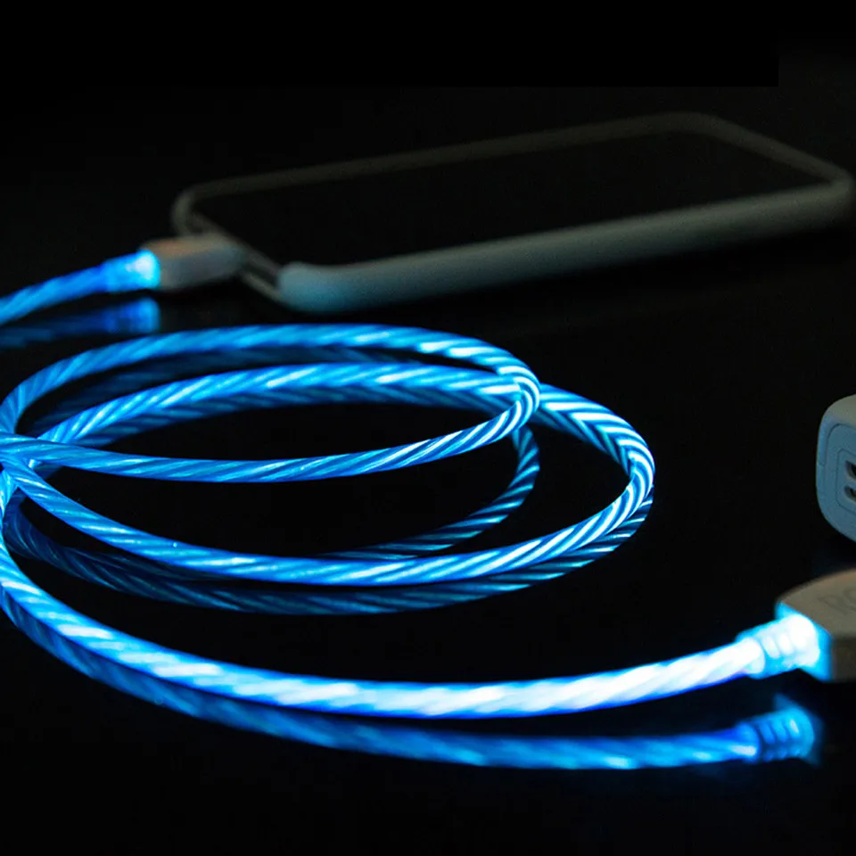 Светодиодный светящийся кабель зарядного устройства USB Type-C/Micro USB/8 Pin для iPhone 6 7 X XS