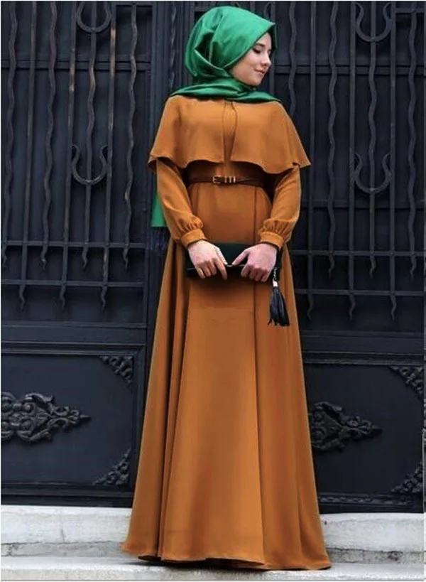 Fashion Cape Poncho Neck Muslim Dress Big Size Lady Chiffon Islamic Women Long Loose Dresses Dubai Middle East Arab Abaya | Тематическая