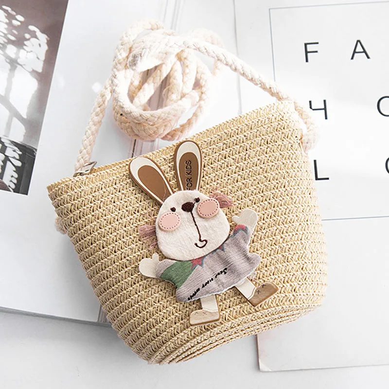 Rabbit-B Летние соломенные сумки ручной работы; Детские Сумки на одно плечо; Изысканные детские сумочки для монет с героями мультфильмов; Милые сумочки для принцесс - Цвет: Rabbit-B