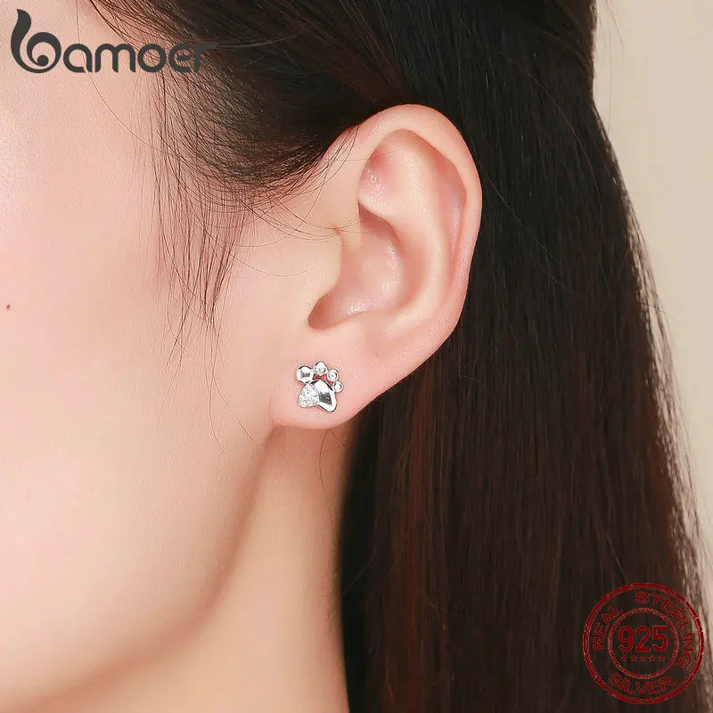 BAMOER,, 925 пробы, серебряные, животные, кошка, собака, следы, изысканные серьги-гвоздики для женщин, модное ювелирное изделие, подарок GAE033
