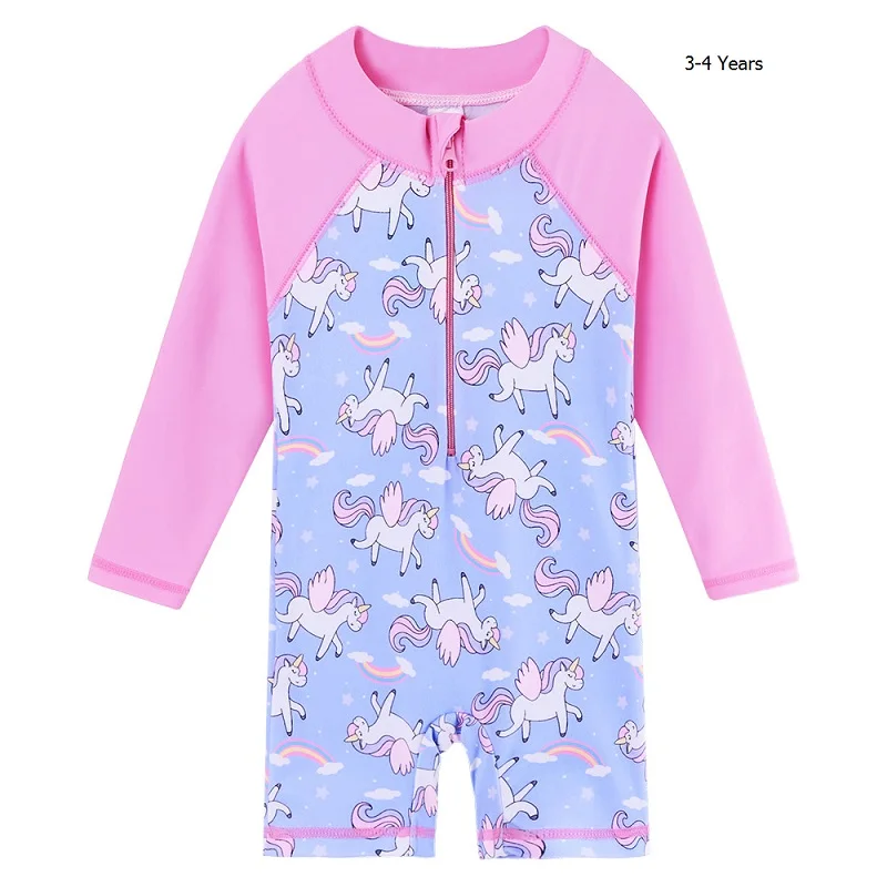 3-4 Years unicorn BAOHULU/голубой купальник с цветочным рисунком для маленьких девочек; солнцезащитный Купальник; детская одежда для купания; цельный купальник для девочек - Цвет: 3-4 Years unicorn