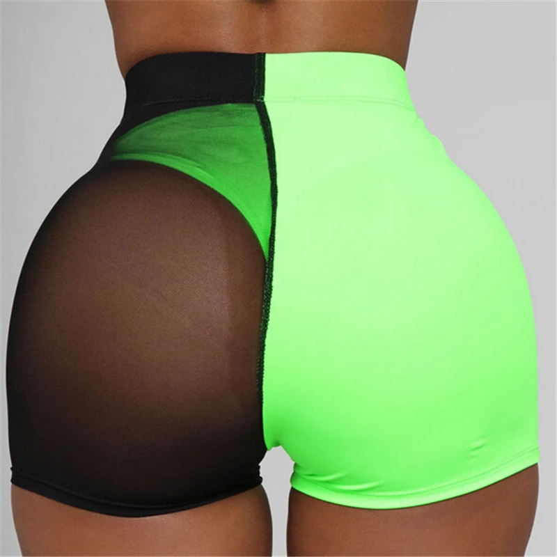 

Sexy Women Biker Shorts High Waist Hot Trousers Casual Mesh Patchwork Party Shorts Streetwear Skinny Trousers Short Feminino