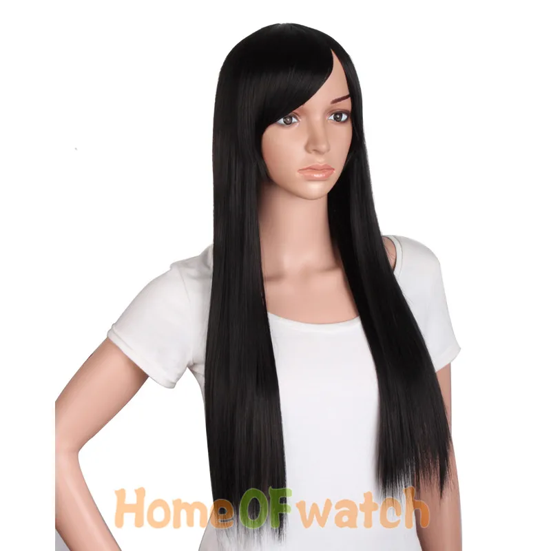 28 &quotдлинные прямые синтетические парики с челкой черный светло темно коричневый