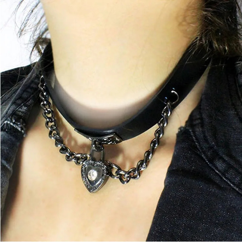 Hot 1Pc Sexy Punk Pendant Leather Necklaces Leat Rivet Buckle Heart Collar Charm Lock Choker Locket Necklace for Women | Украшения и