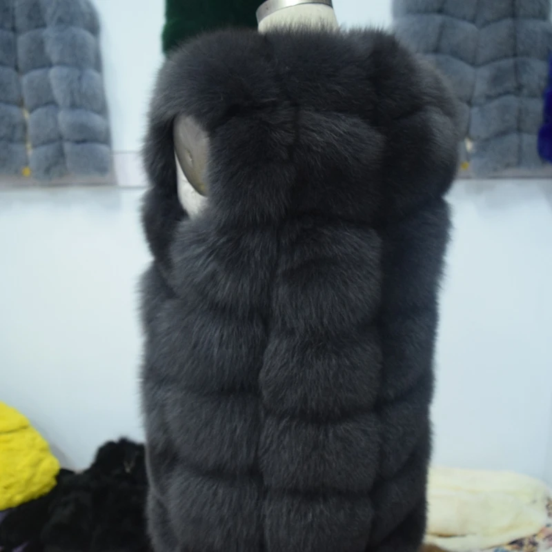 Женский Длинный жилет из натурального меха утолщенный Лисьего 70 см пальто для