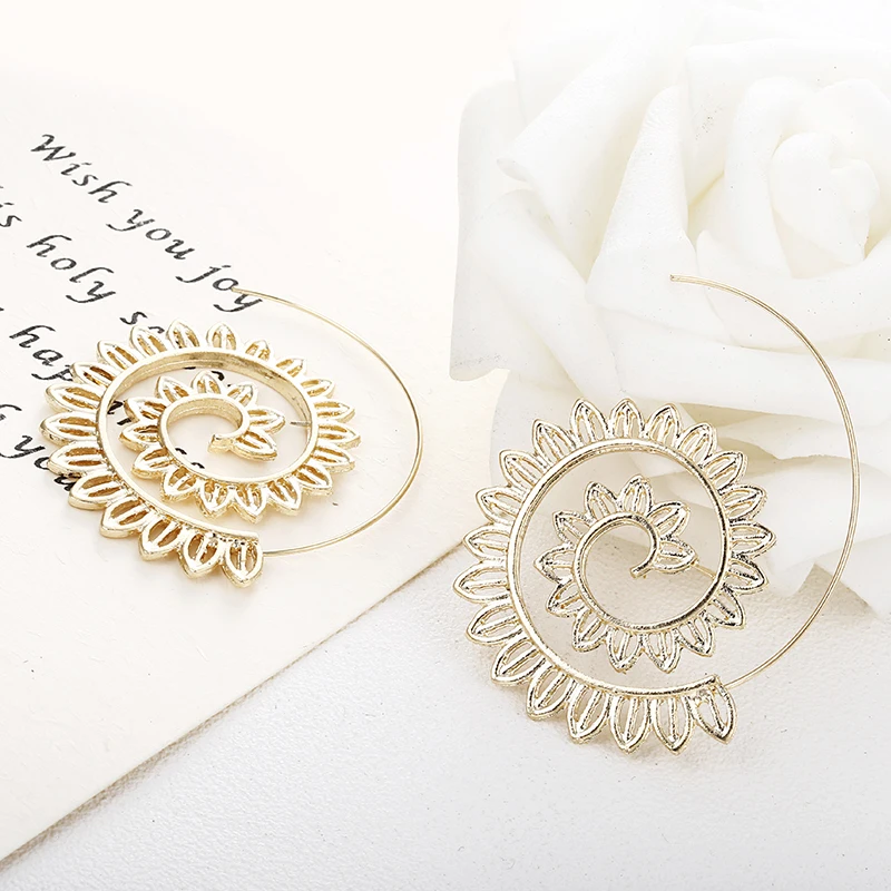 Популярные этнические круглые Спиральные серьги капли золотого и серебряного