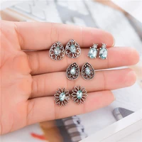 4pairsset green crystal flower stud earrings for women wedding boucle doreille jewelry hollow out geometric pendientes bijoux