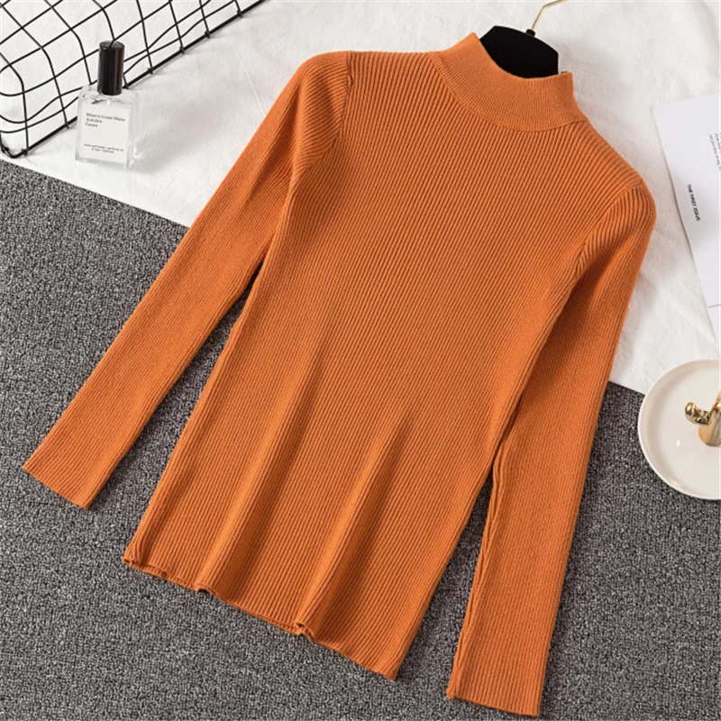 Корейский женский свитер с высоким плотно облегающим шею воротником Sueter mujer Invierno
