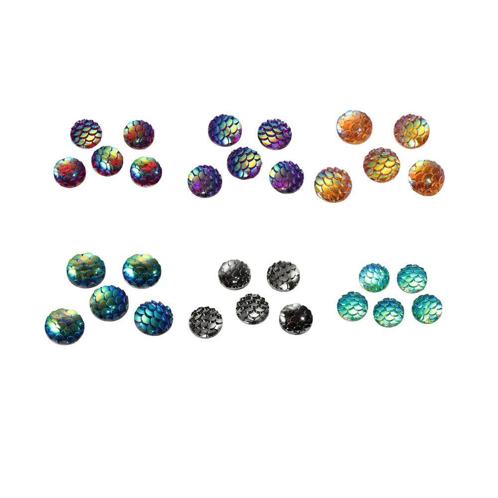 Resin Mermaid Fish/ Dragon Scale Dome Seals Cabochon Round Fuchsia AB Color 10mm | Украшения и аксессуары