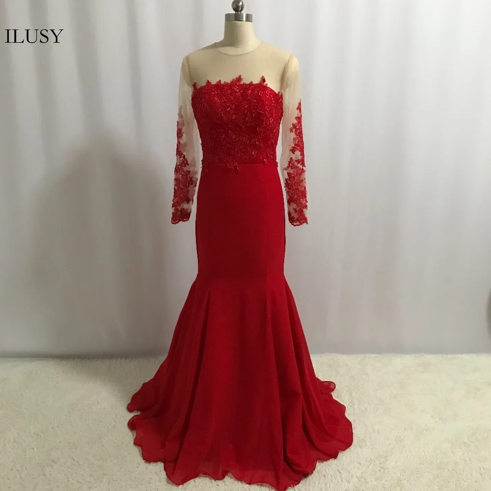 Красное Кружевное платье подружки невесты ILUSY Vestido de festa для свадьбы с длинным