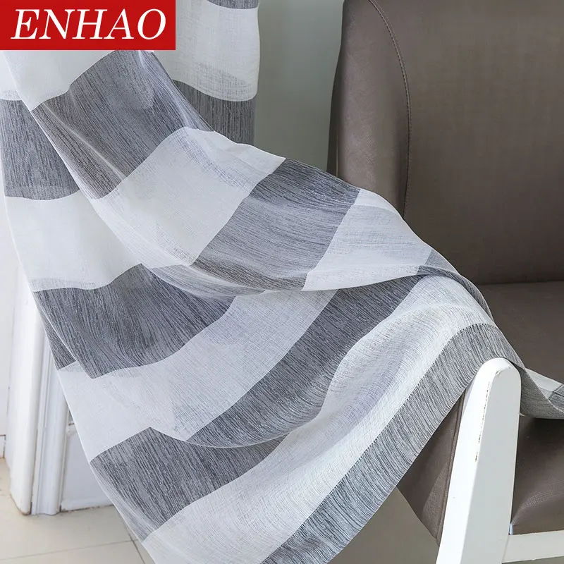 Современные тюлевые шторы ENHAO в полоску для гостиной спальни кухни вуаль