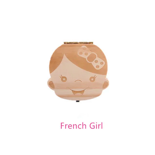 Girl French Детская деревянная коробка для хранения, чехол для хранения, испанский/английский/русский/французский/Греческий текст, коллекция молочных зубов, органайзер, держатель - Цвет: Girl French